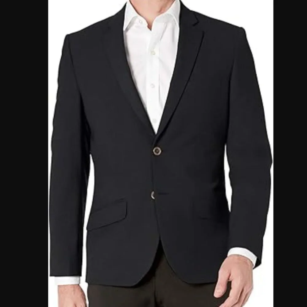 NWT (50) Black Long-Sleeve Button-Front Slim-Fit Stretch Blazer